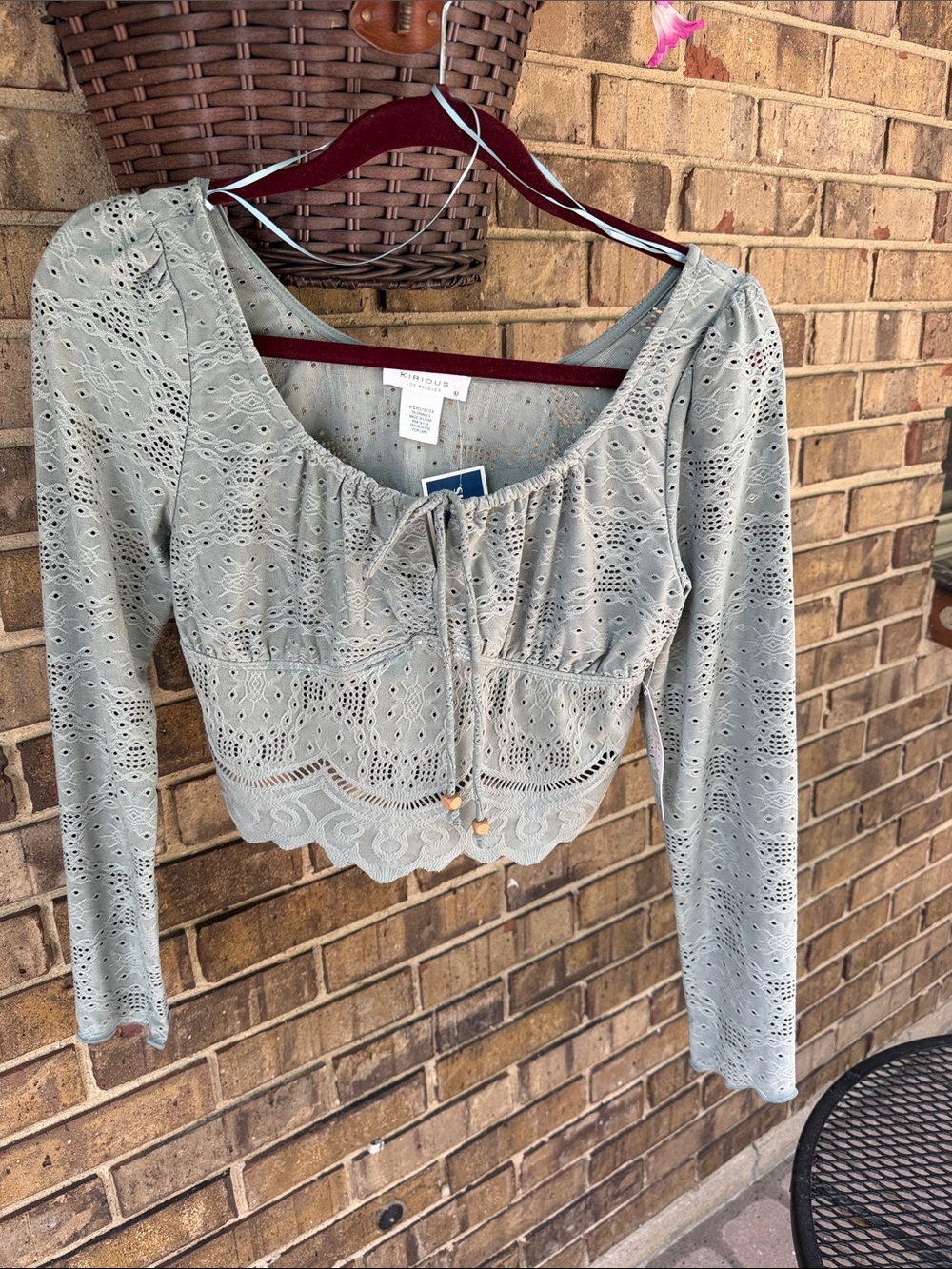 Eyelet Lace Crop Top — Sage Green